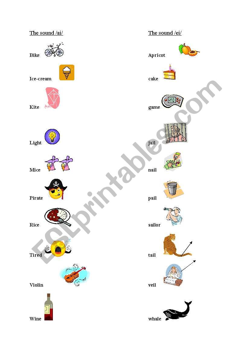 The sound /ai/ and /ei/ worksheet