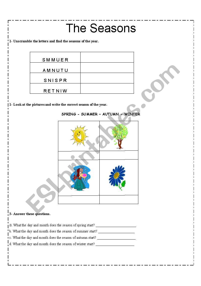 Four seasons worksheet