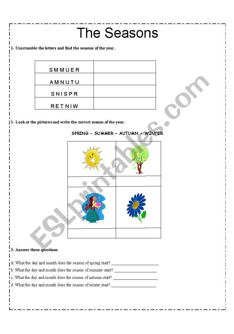 Four seasons worksheet