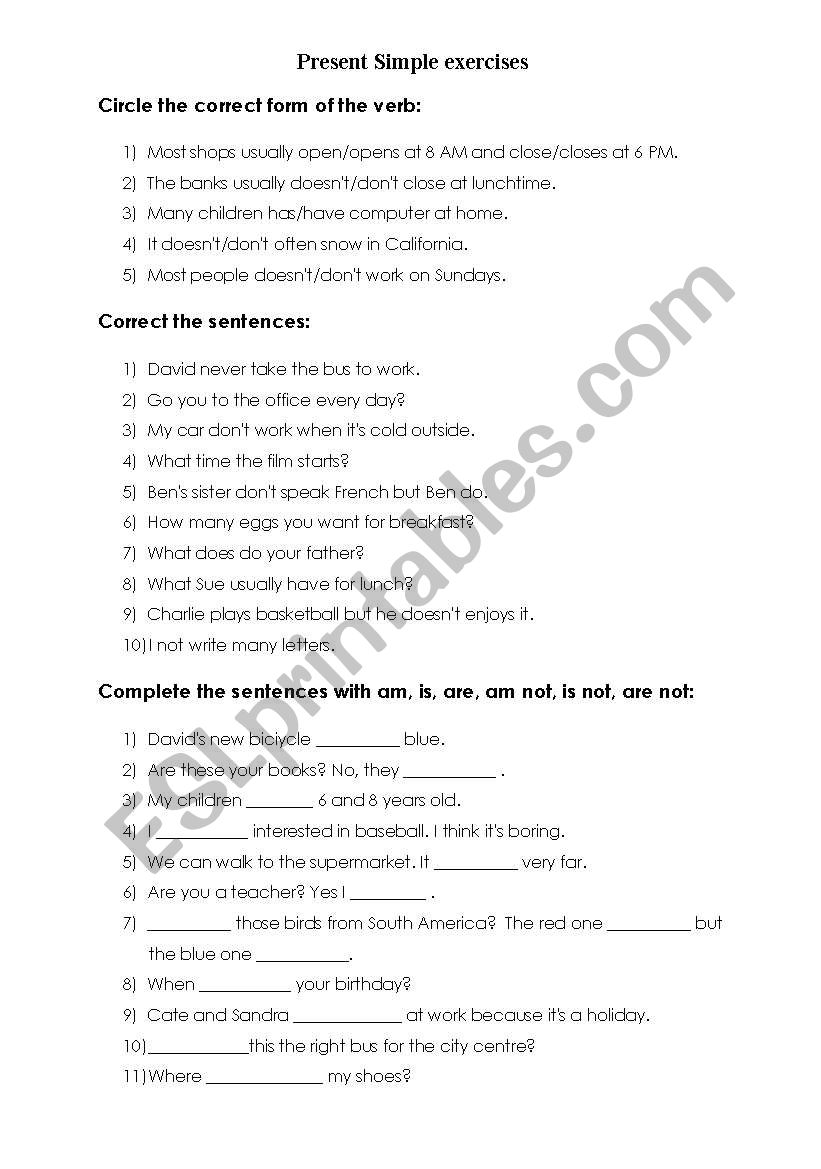 Present Simple exercises worksheet