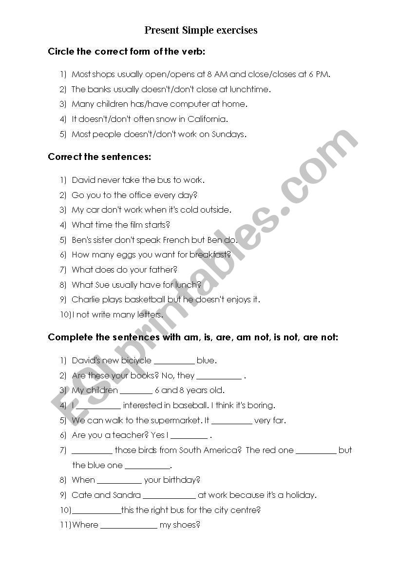 Present Simple exercises worksheet