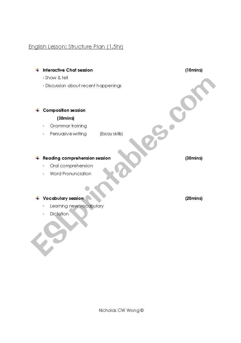 Lesson Structuring Plan worksheet