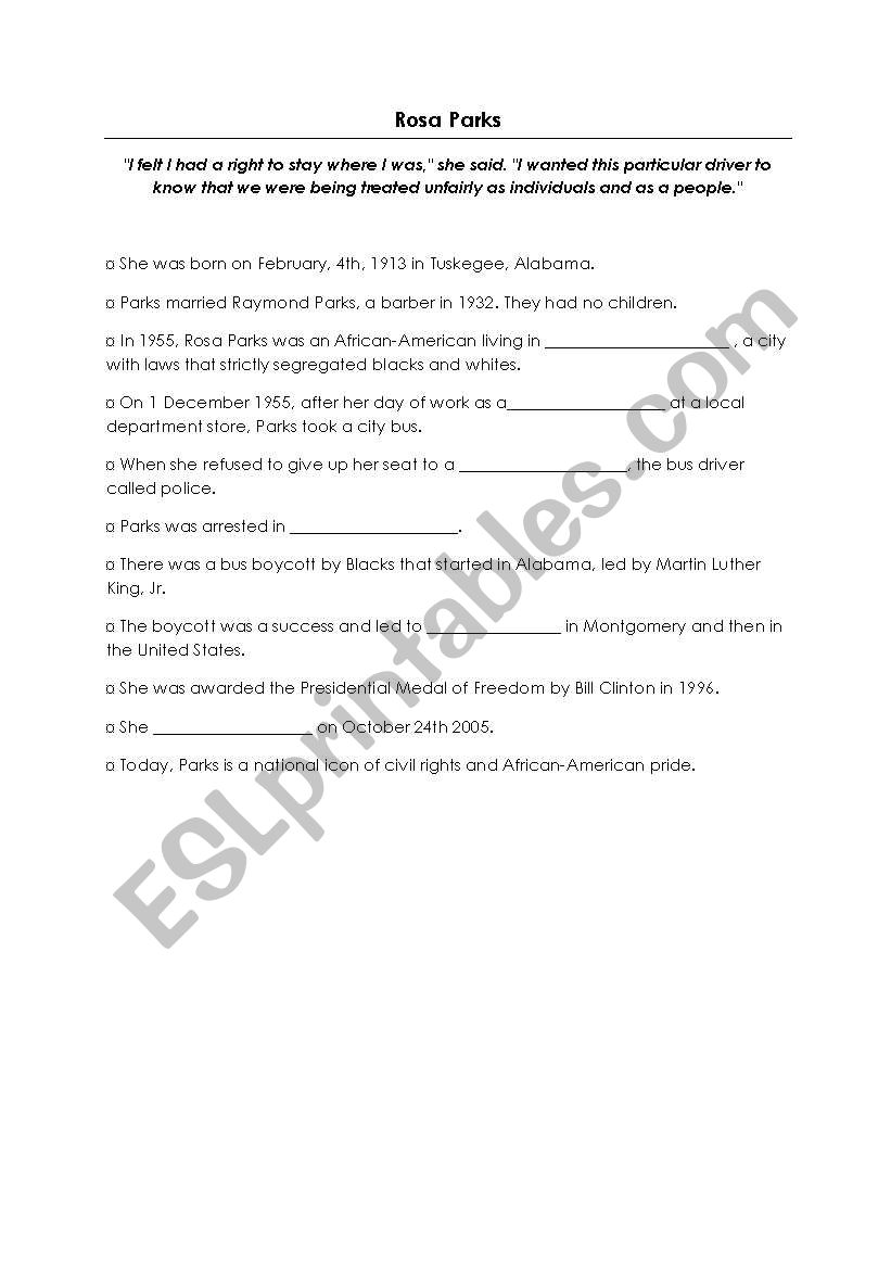 Rosa Parks worksheet