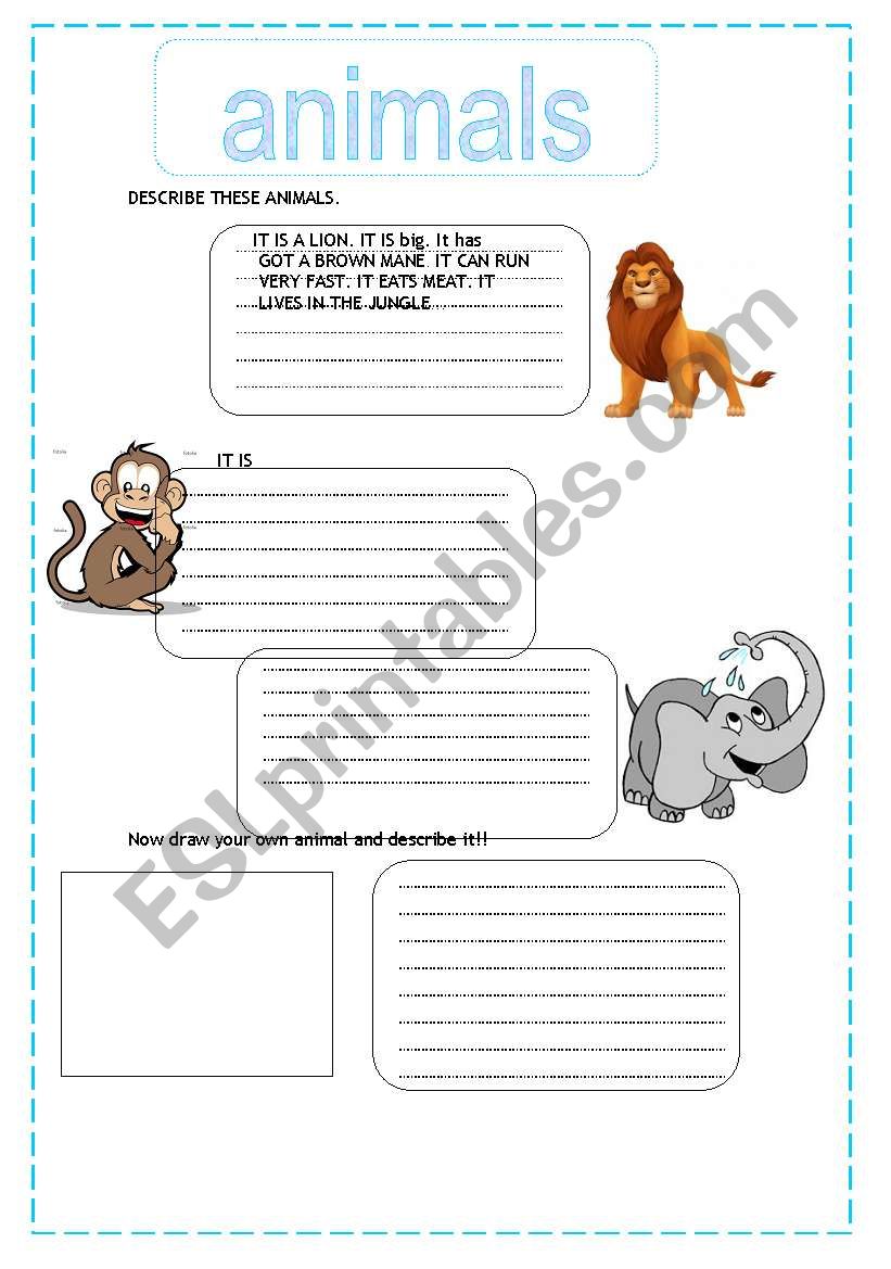 Animals description worksheet