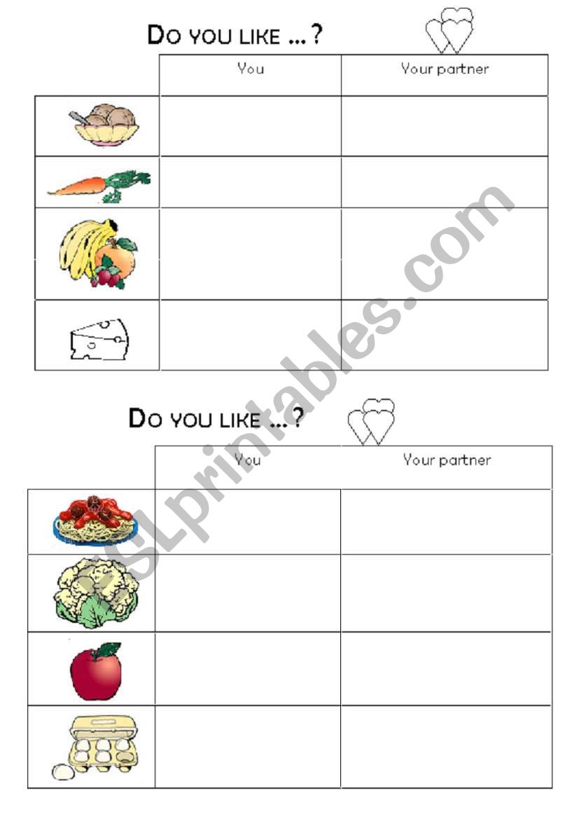 food pairwork worksheet