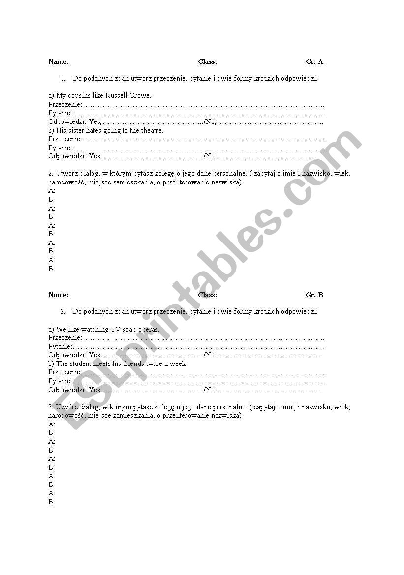 Present Simple worksheet