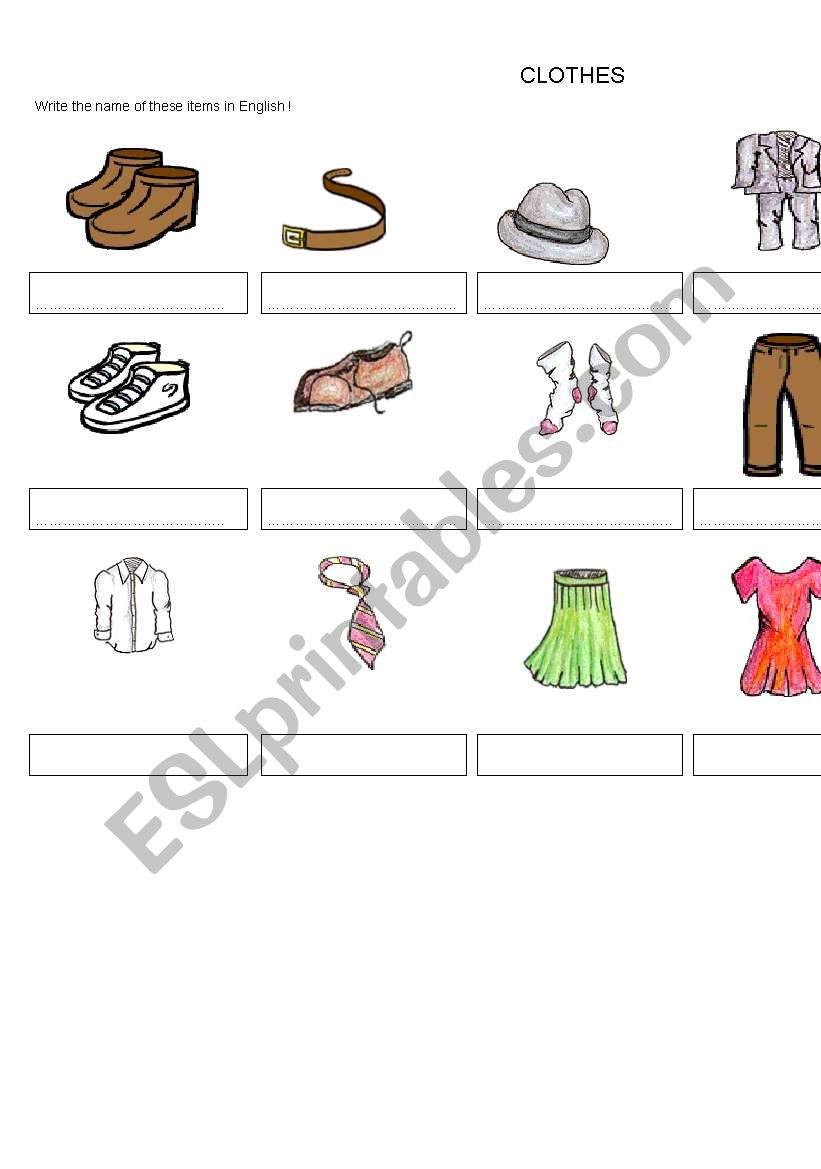 vocabulary worksheet on clothes