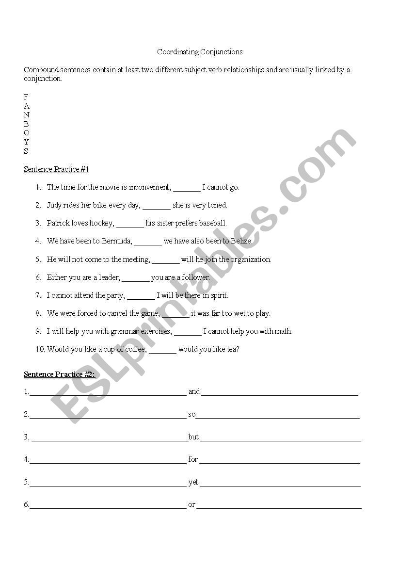 conjunctions worksheet