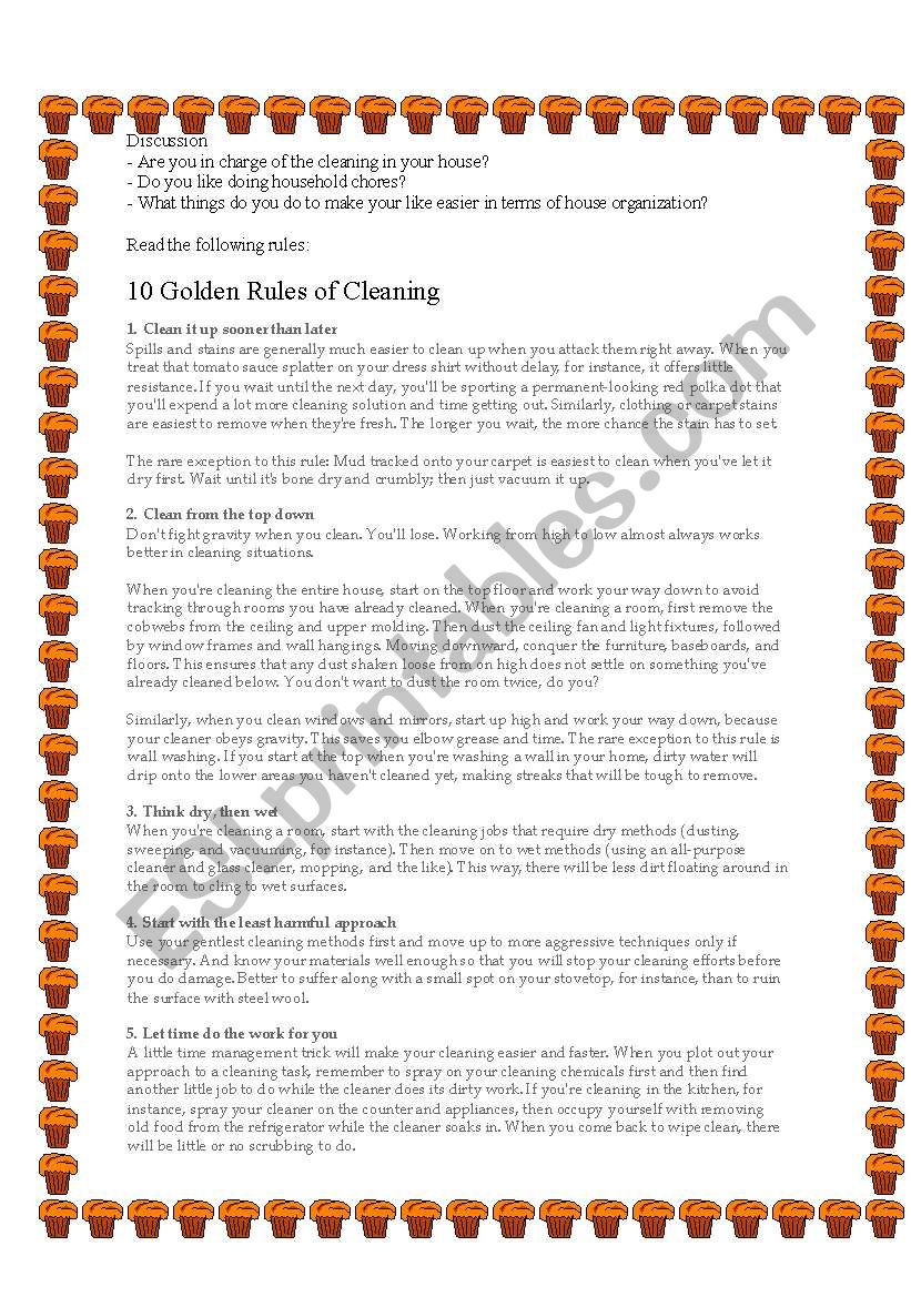 golden rules of cleaning worksheet