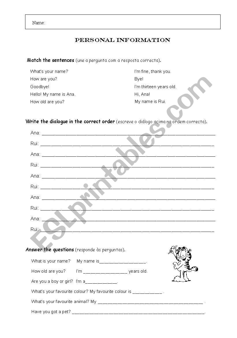 Personal information worksheet