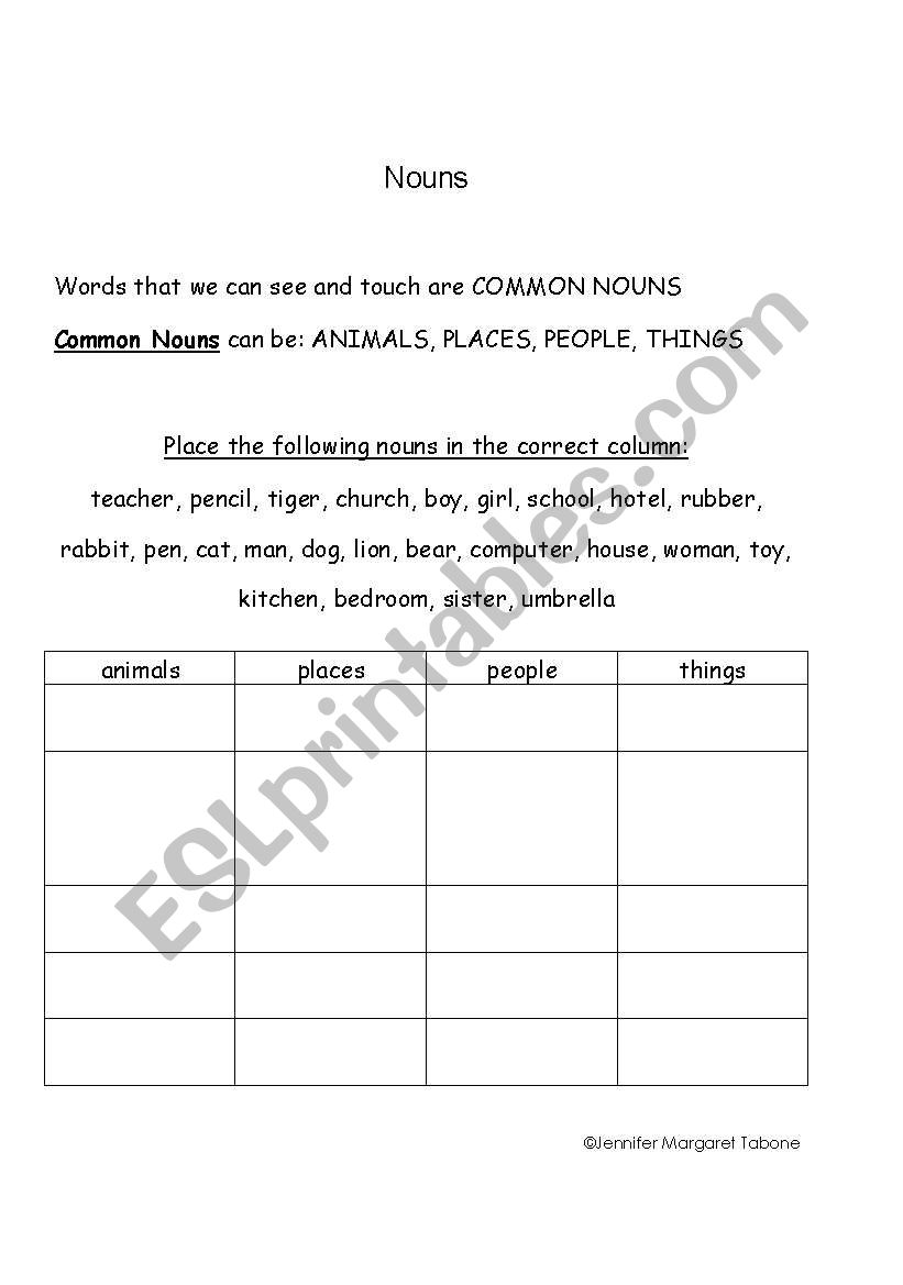 Nouns worksheet