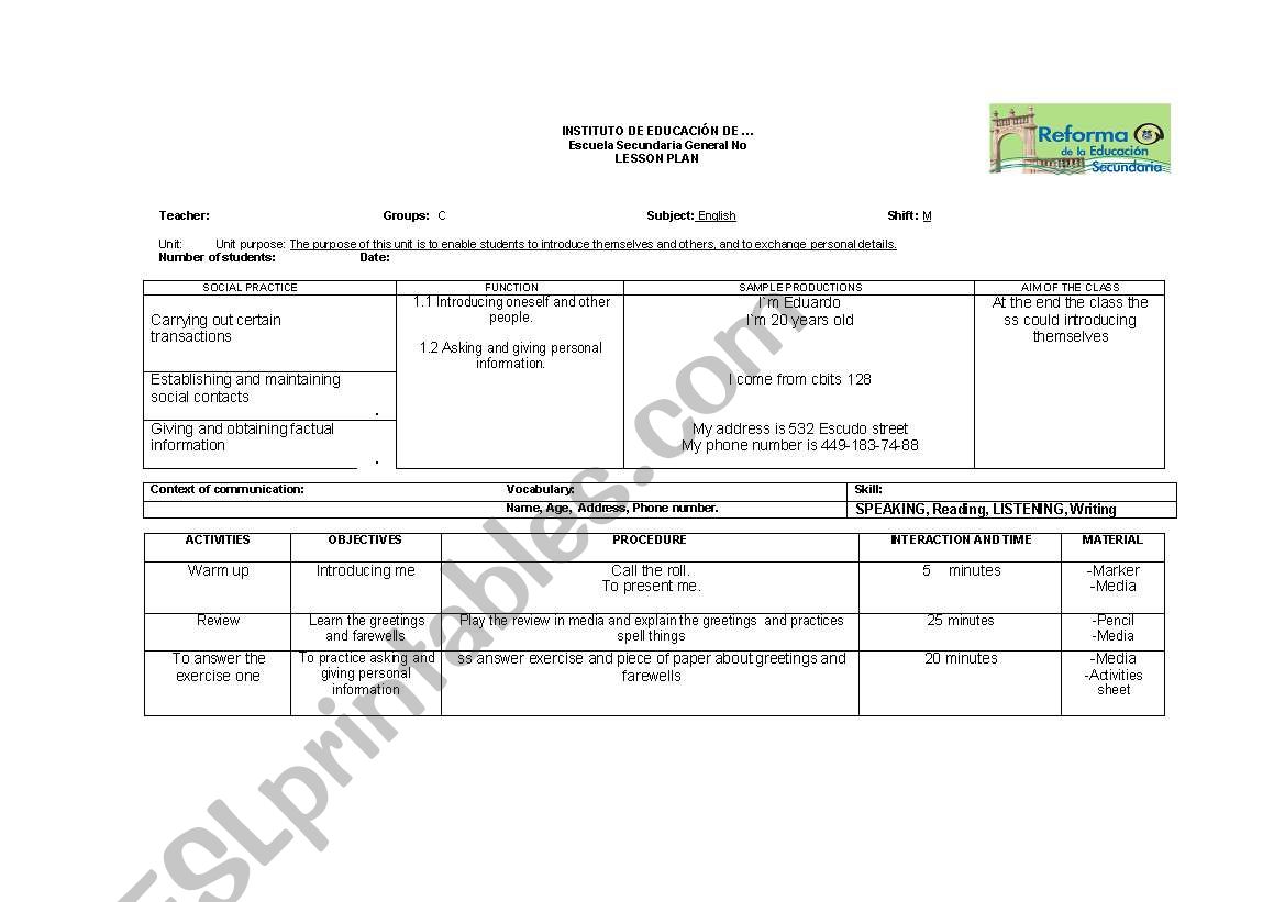 lesson plan worksheet