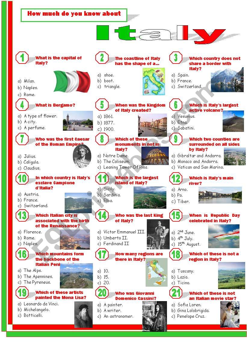 Italy worksheet