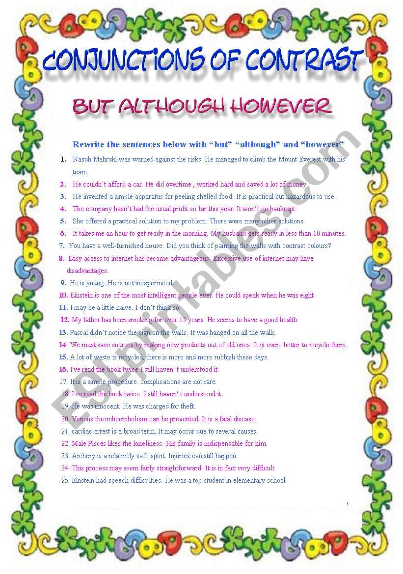 but-however-although-conjunctions-of-contrast-esl-worksheet-by-mr-dgdln