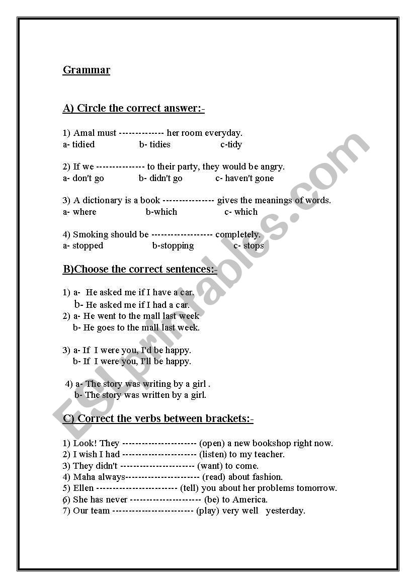 Grammar revision worksheet