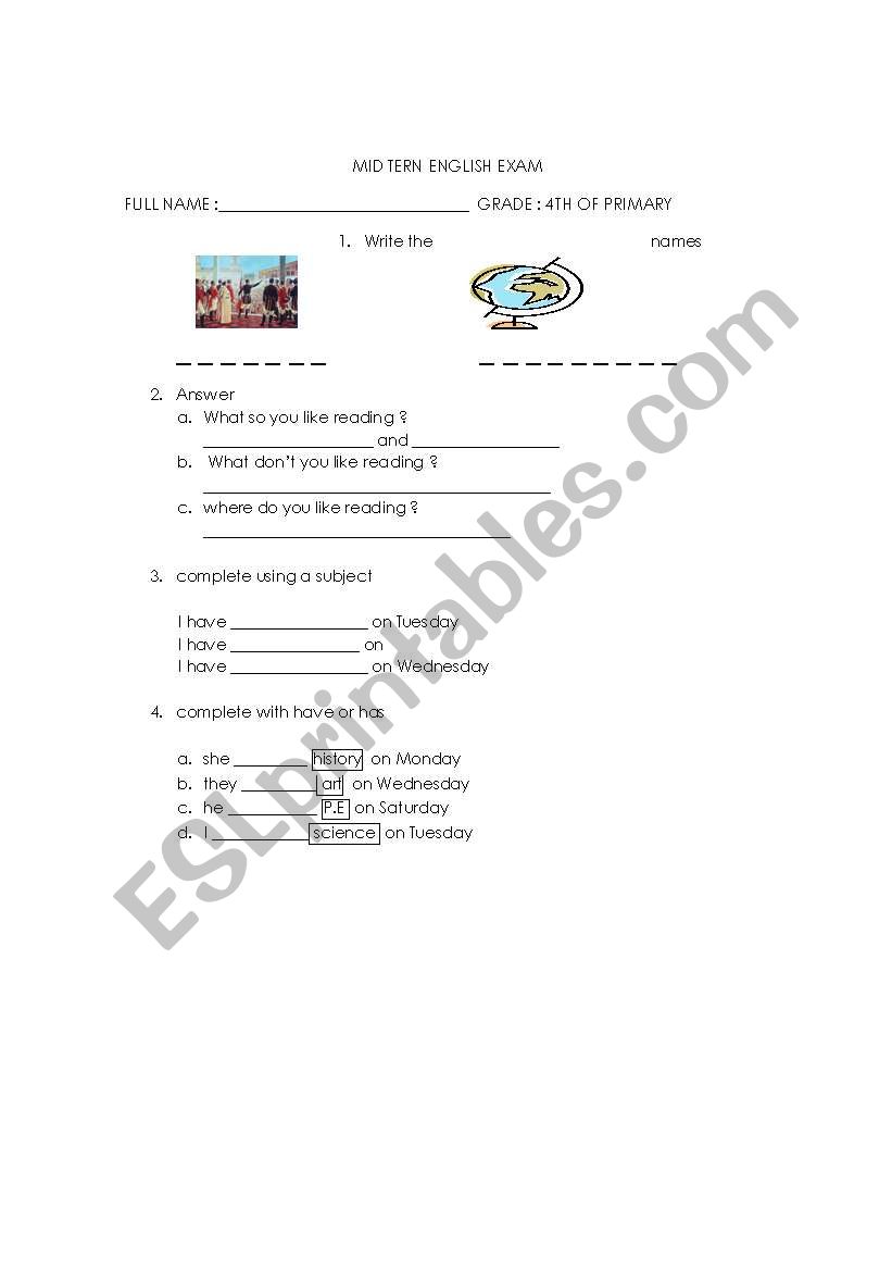 exam  worksheet