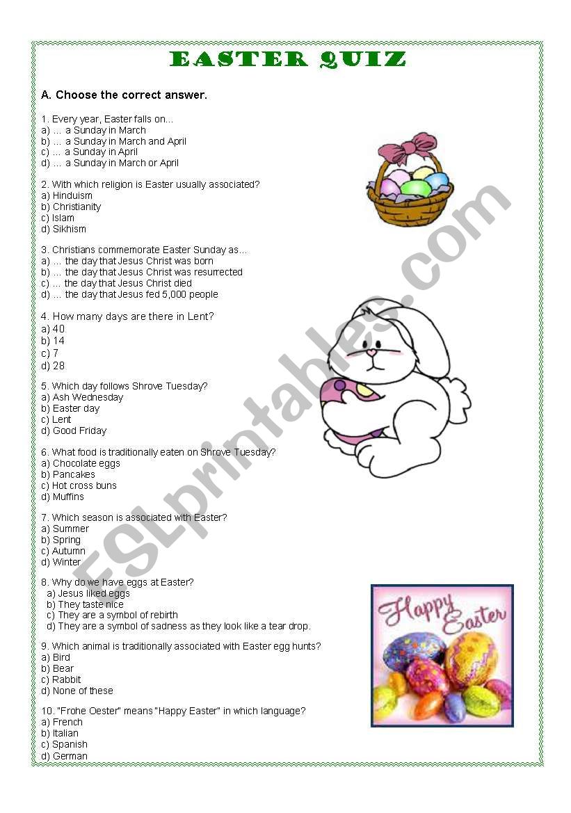 Easter quiz worksheet