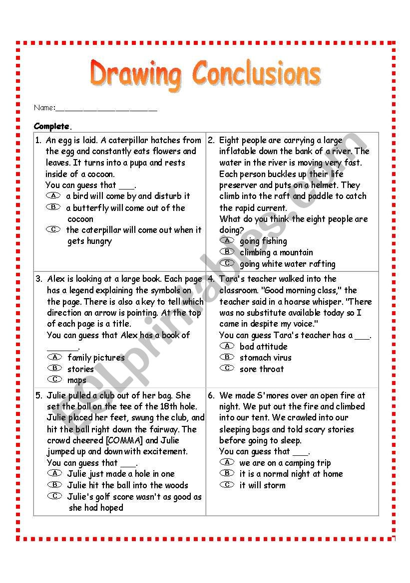 Drawing Conclusions Worksheet 2