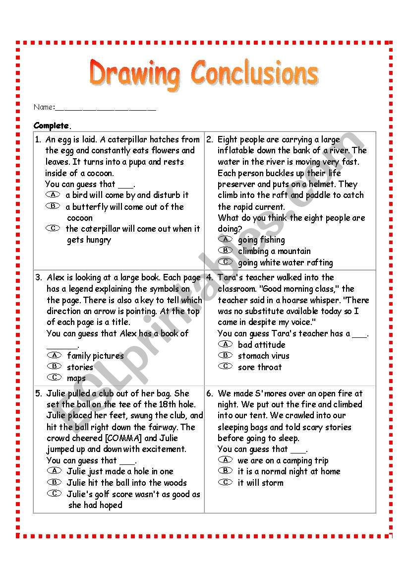 Drawing A Conclusion Worksheet