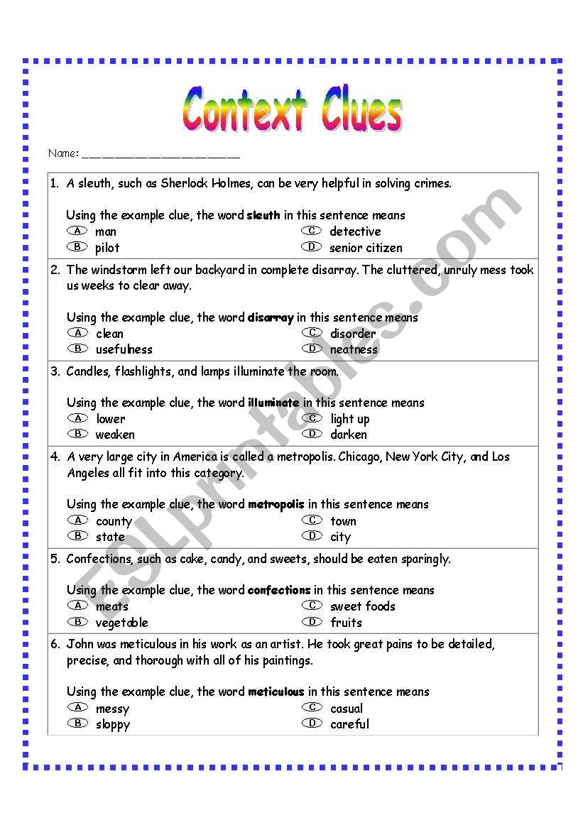 Context Clues Worksheet 1 worksheet