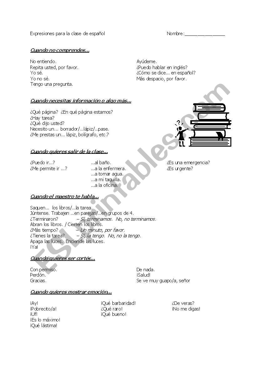 classroom expressions  worksheet