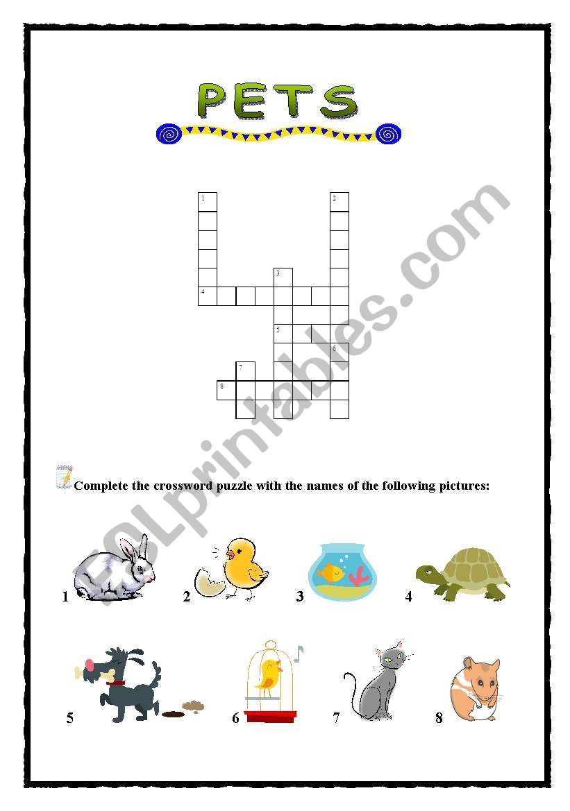 Pets Crossword Puzzle worksheet