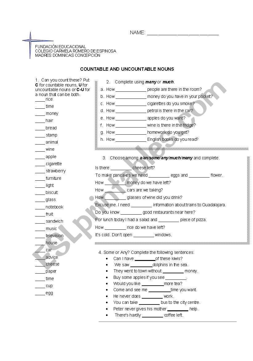 Countable or Uncountable? worksheet