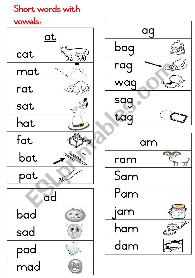 Short words Handout 1 worksheet