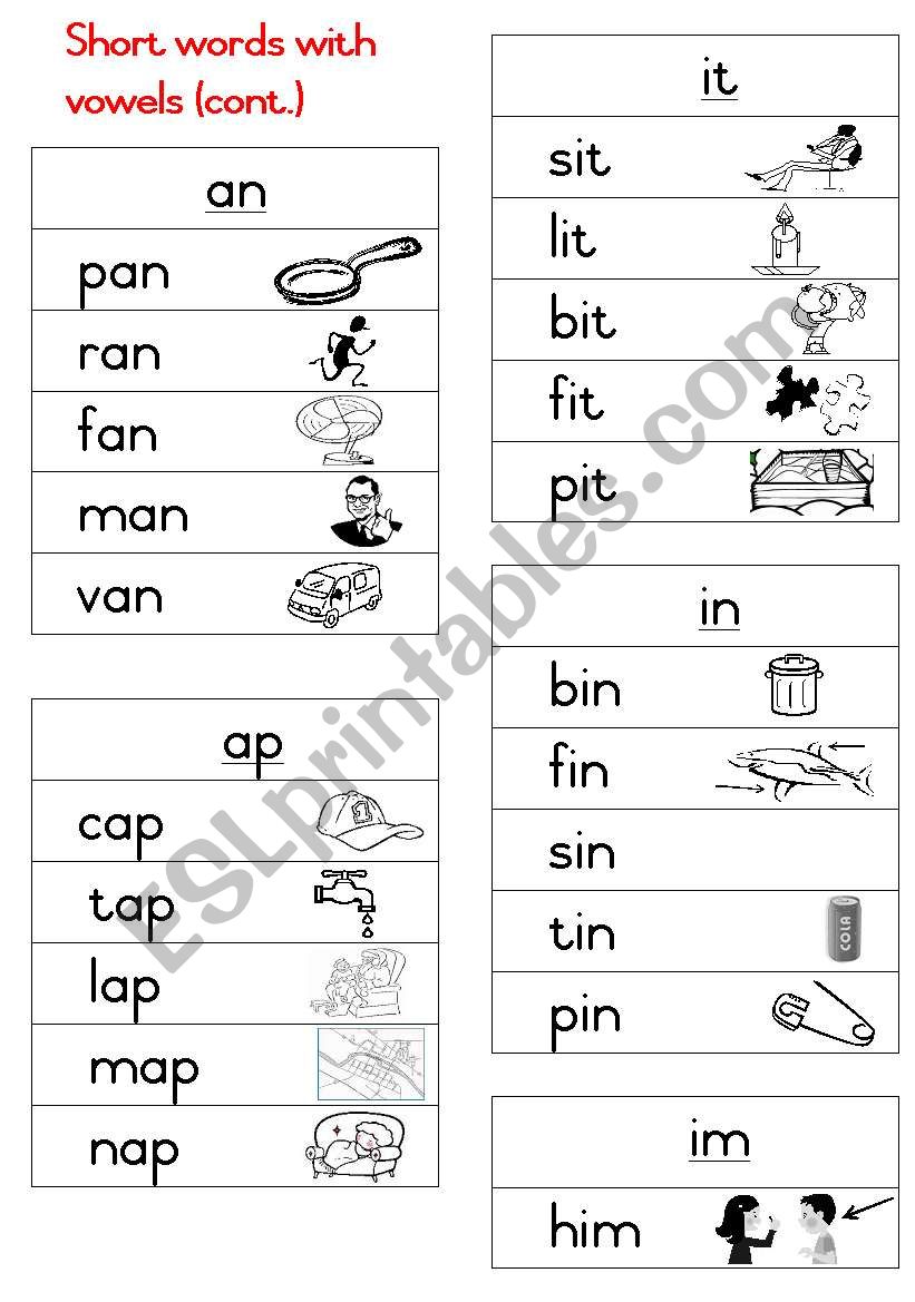 Short words Handout 2 worksheet