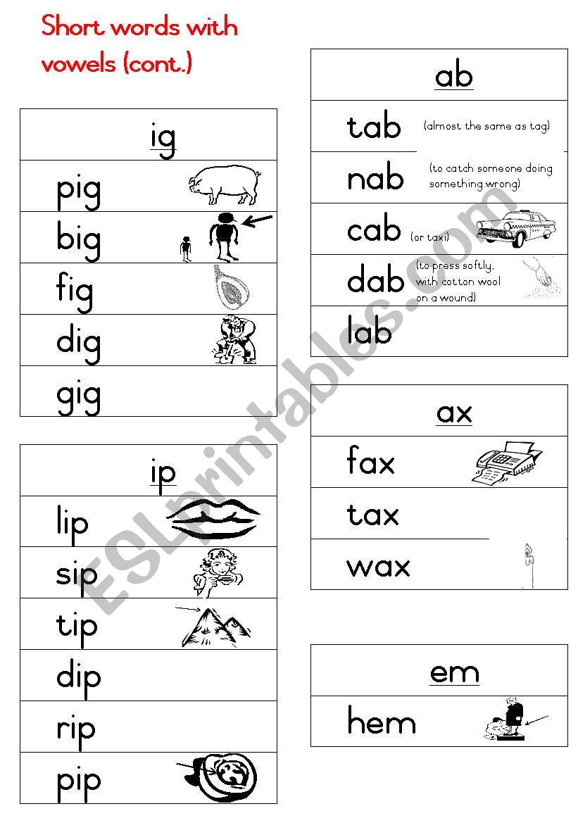 Short words Handout 3 worksheet