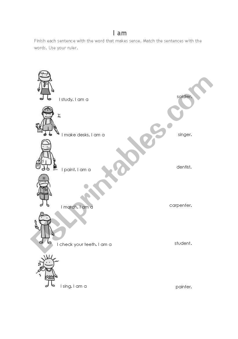 I am / Professions worksheet