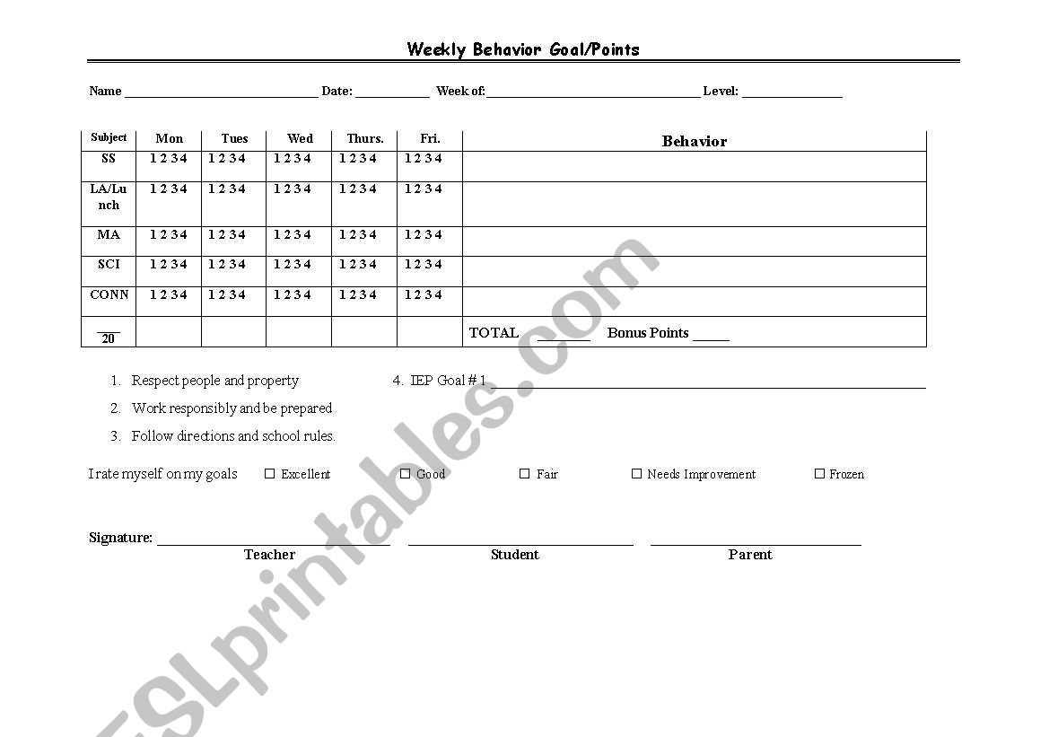 Behavior Chart worksheet