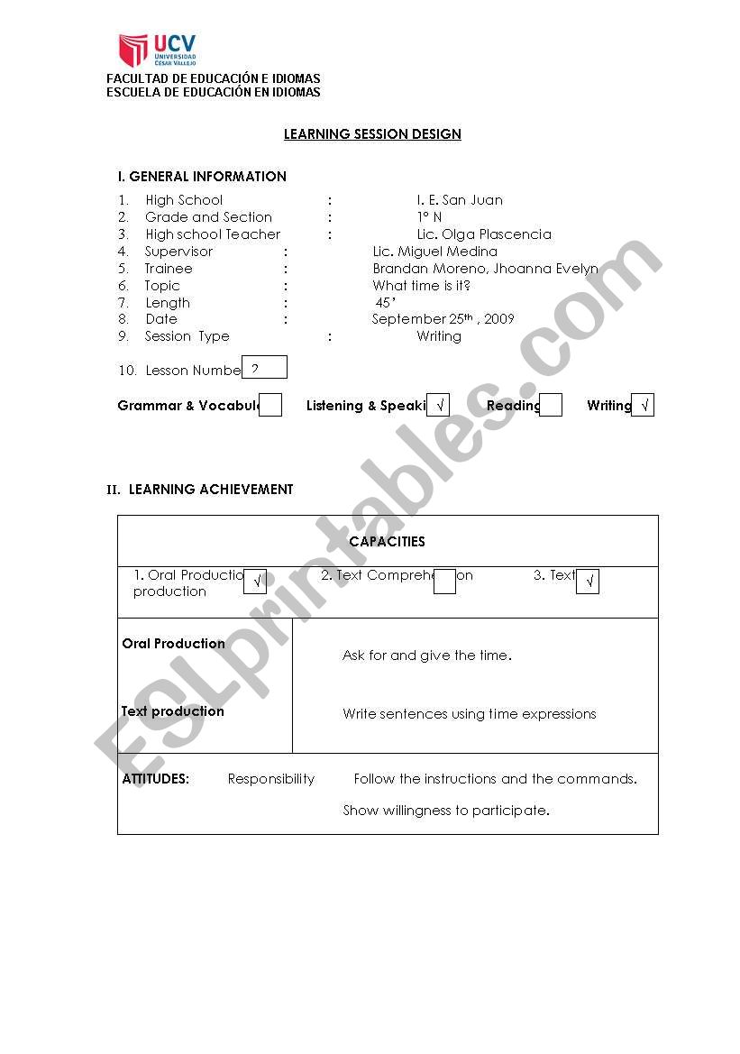 Telling the time : TO worksheet