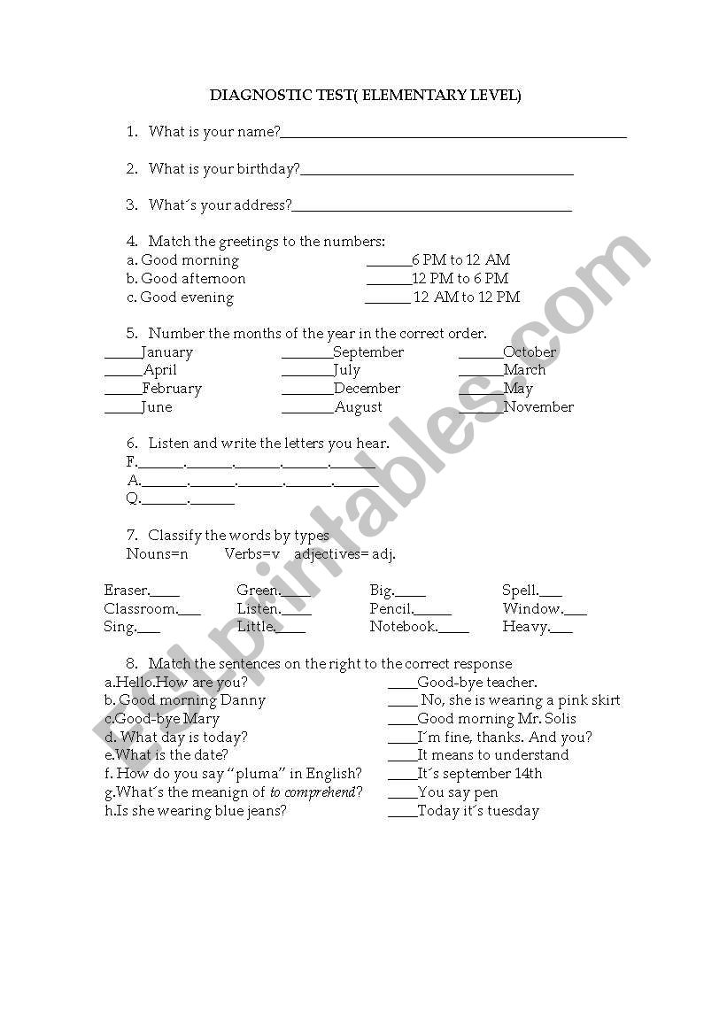 DIAGNOSTIC TEST  (BASIC LEVEL)