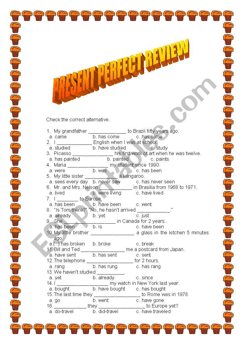 Present Perfect review worksheet