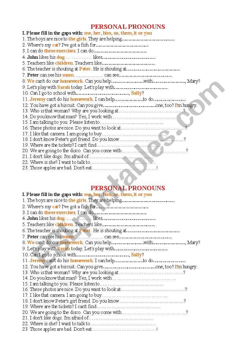 Personal Pronouns worksheet