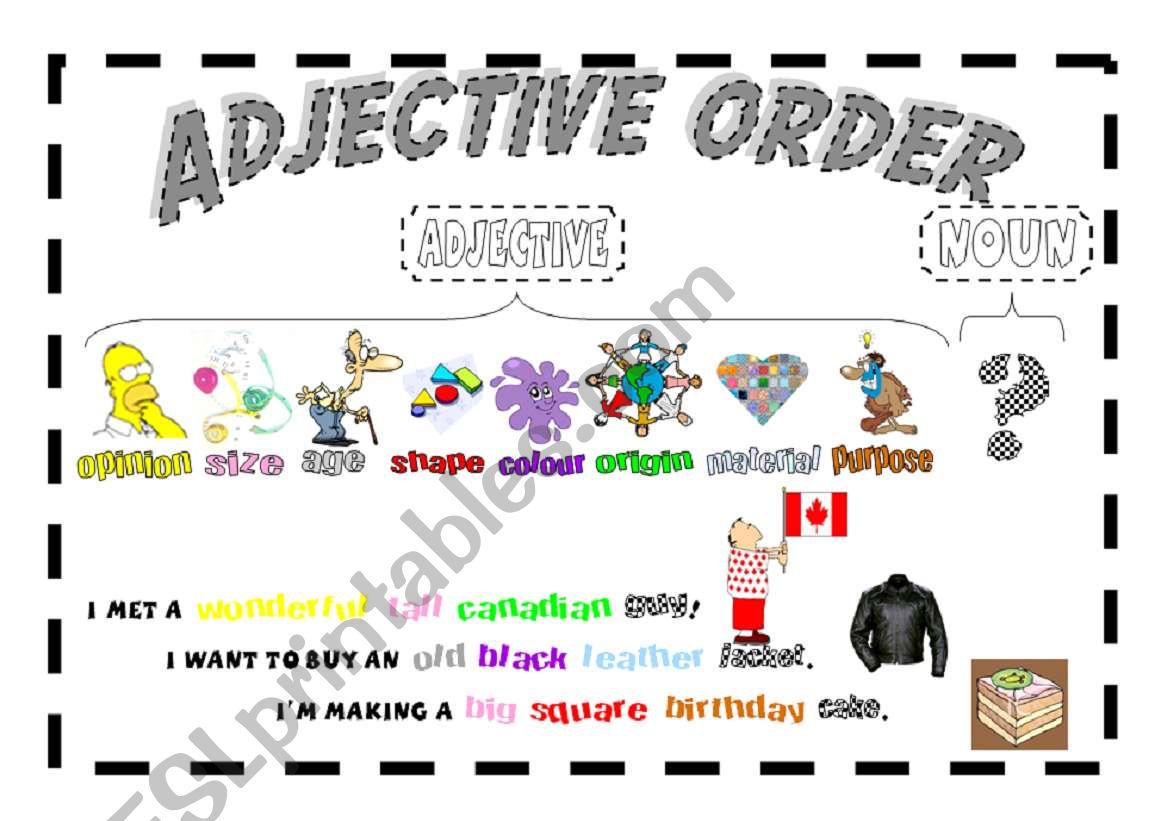 The order of adjectives worksheet