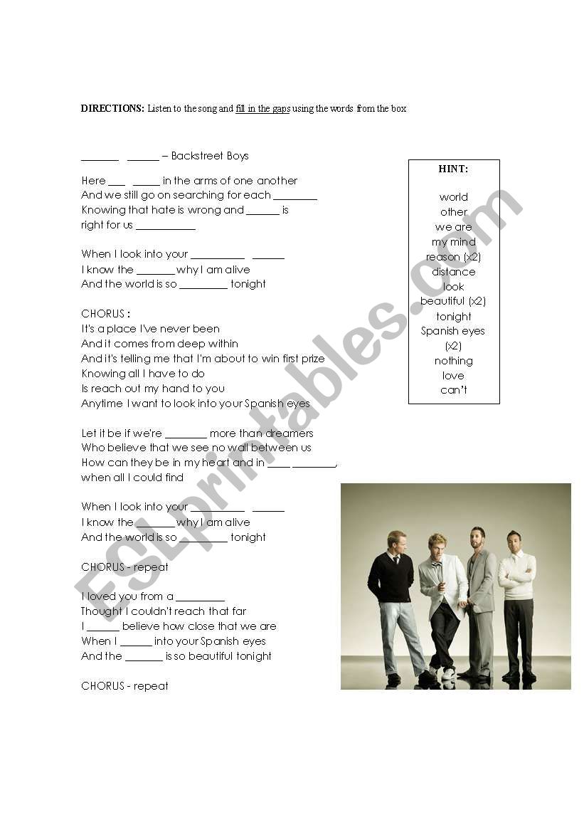 Song- Spanish Eyes worksheet