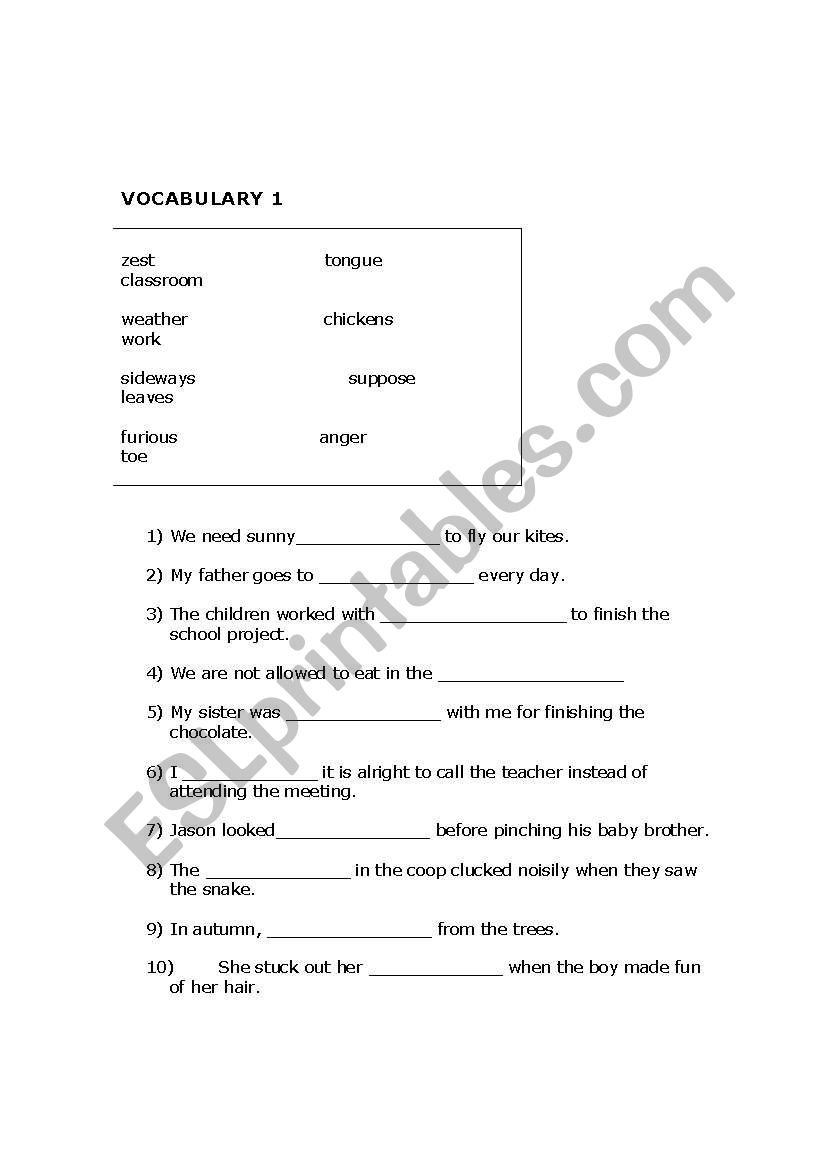 Increase your Vocabulary worksheet
