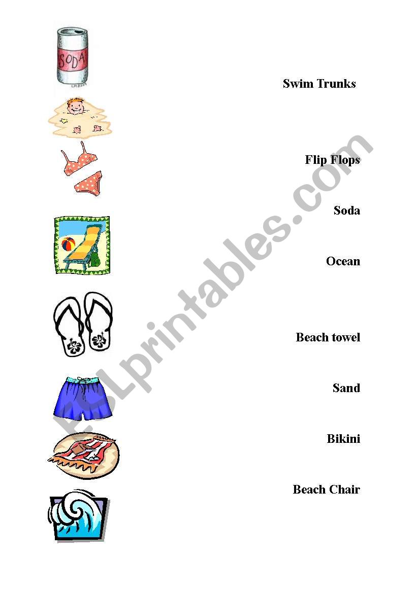 At the beach worksheet