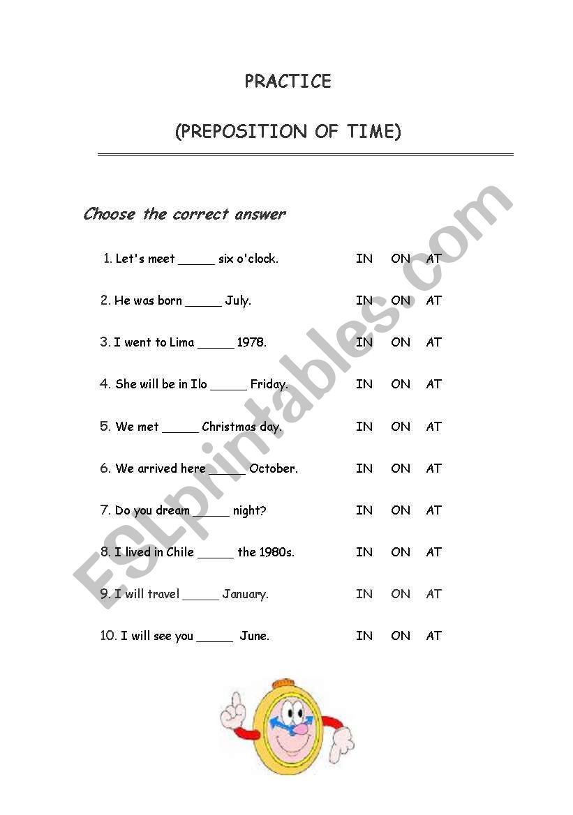 preposition of time worksheet