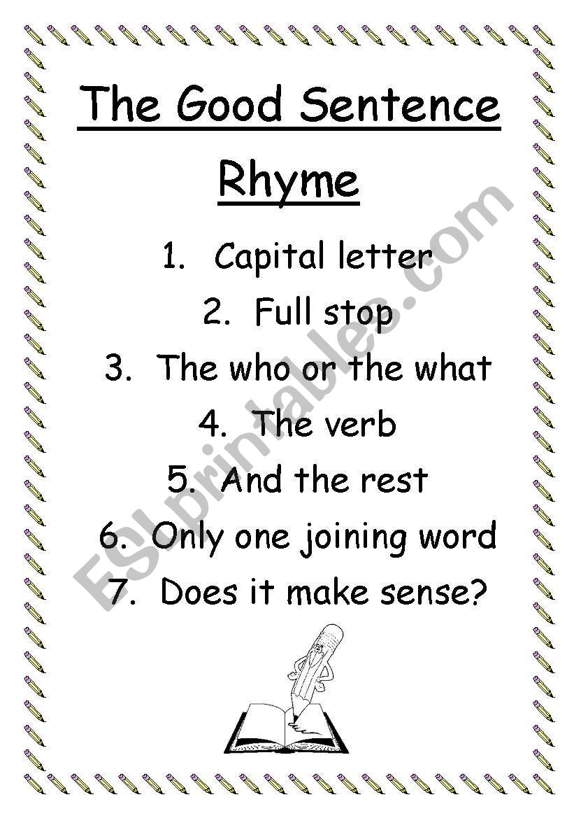 The Good Sentence Rhyme worksheet