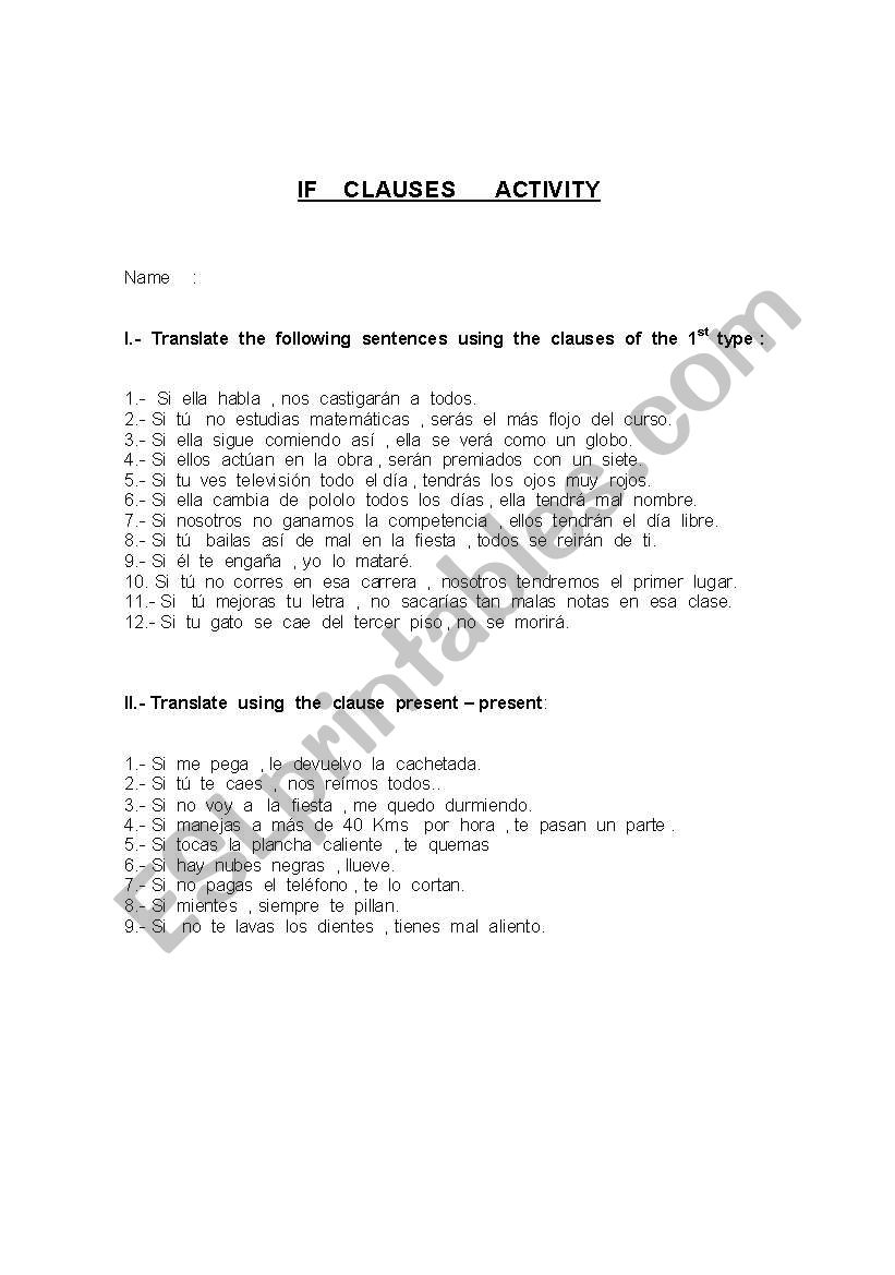 IF  CLAUSE  ACTIVITY (TYPE I )