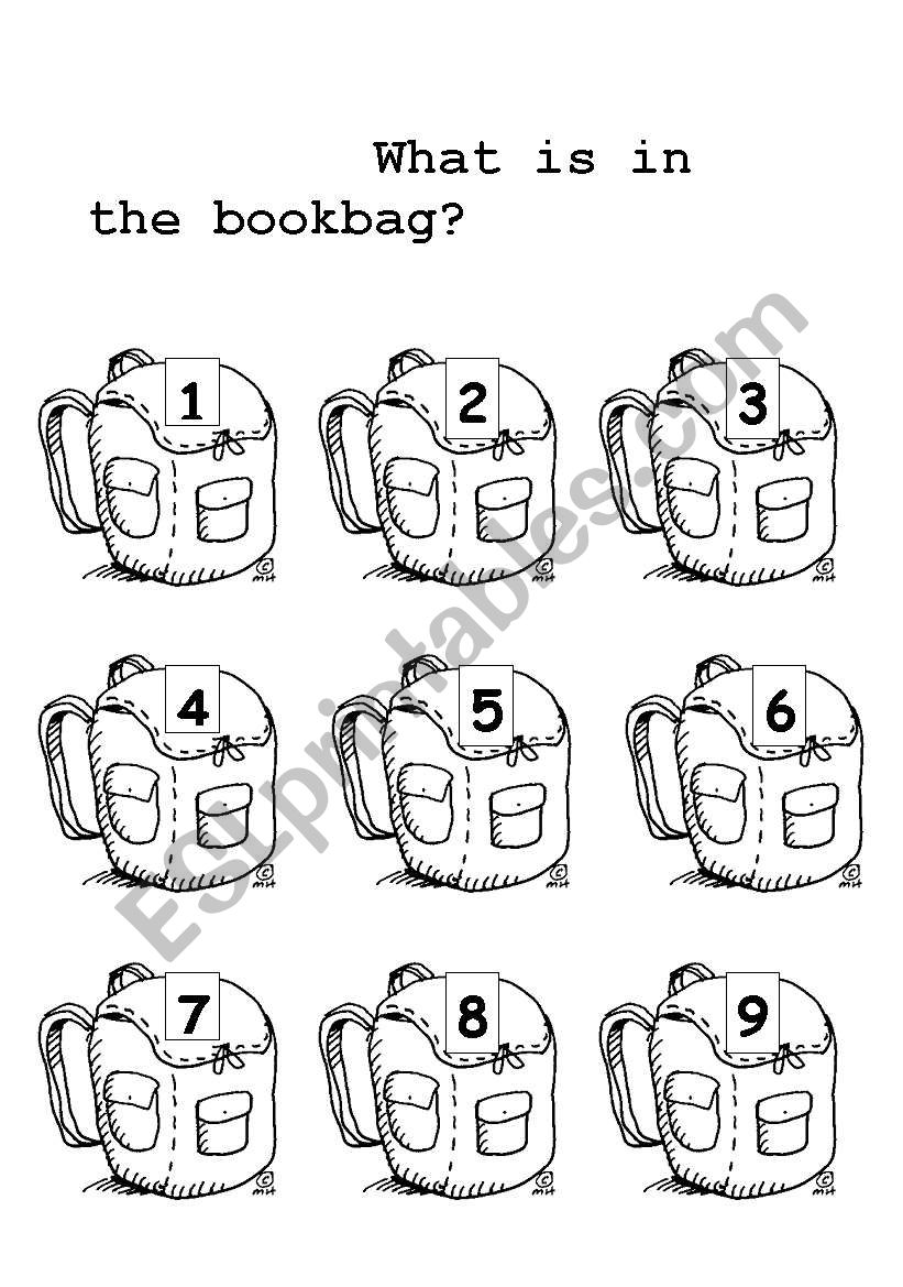 What is in the book bag? worksheet
