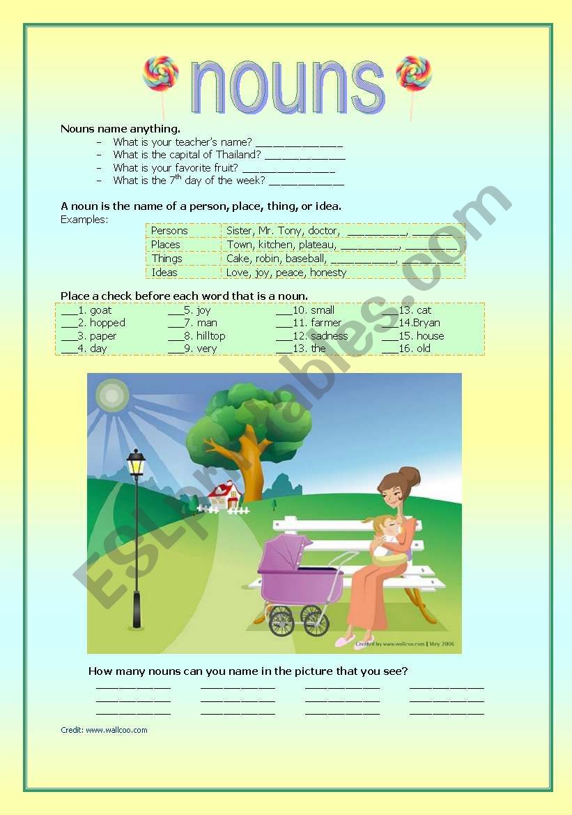 Introduction to Nouns worksheet