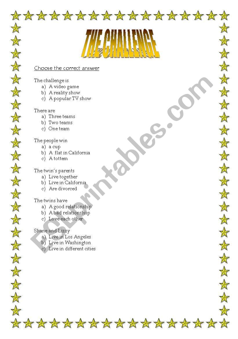 Movie The Challenge worksheet