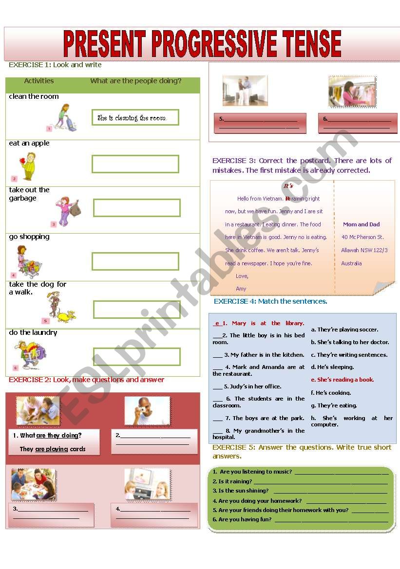 PRESENT PROGRESSIVE TENSE worksheet