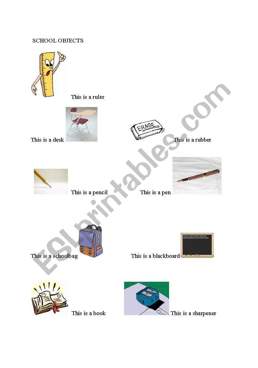 school objects worksheet