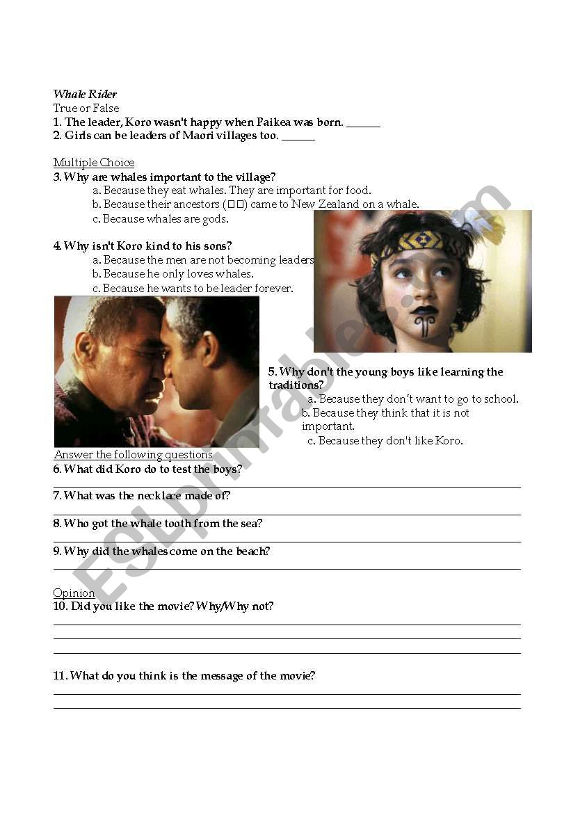 Whale Rider #2 - Post Viewing Worksheet