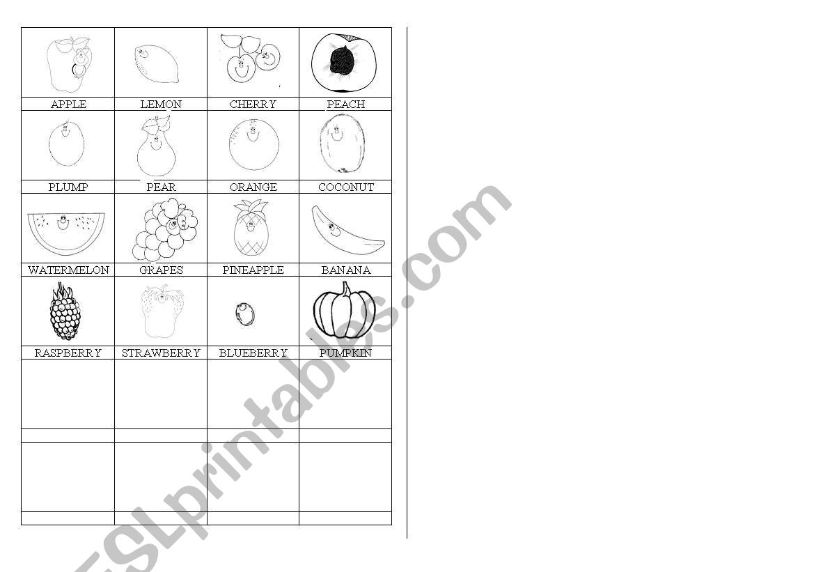 fruits- b&w picture dictionary